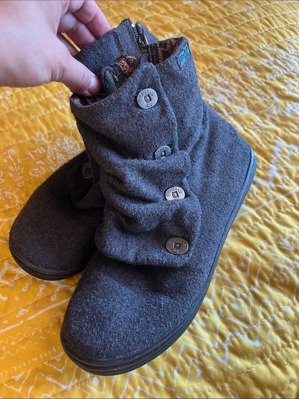 Blowfish Malibu Gray Felt Button-Accent Ankle Boots